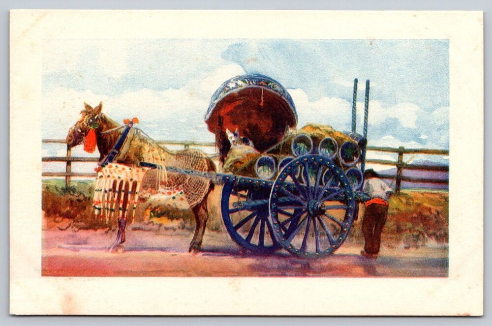 Vintage Italian Postcard Rome Costumi Romani "Carro a vino" Wine Cart Astro
